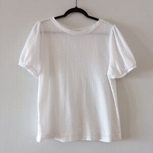 LOFT 100% cotton textured top with short puff sleeves
